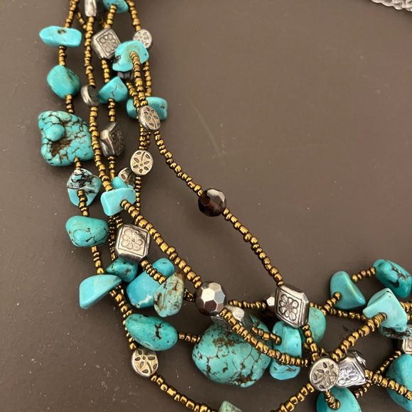 Multi-Strand Layered Turquoise Beaded Necklace - Picture 2 of 4